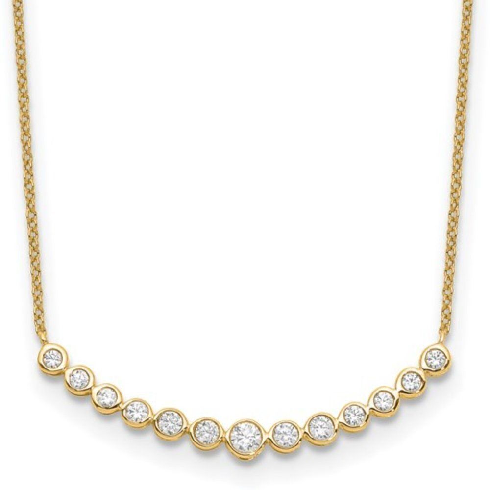 14K Yellow Gold Necklace with 1/2 Carat Lab Grown Diamond in Curved Bar Design